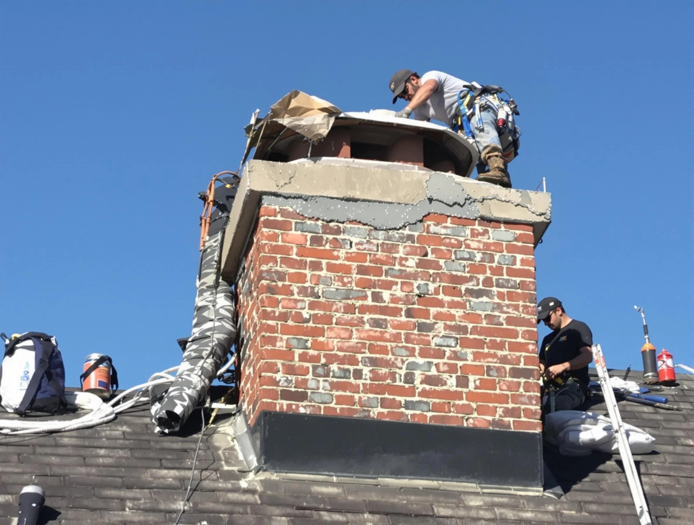 Lacey Chimney Sweep installing a custom chimney crown in Lacey, NJ