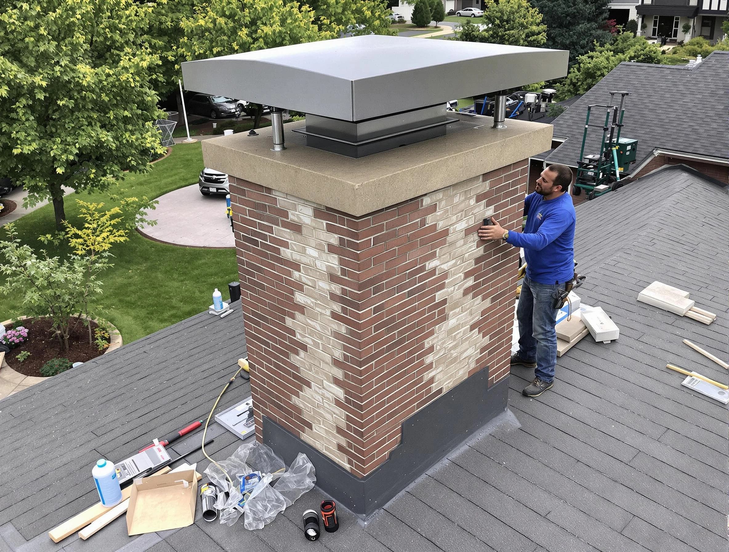 Lacey Chimney Sweep team working on a custom chimney remodel in Lacey, NJ